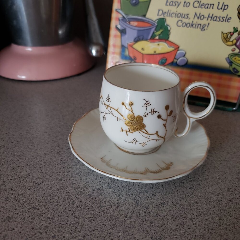 Antique Limoges Demitasse Cup & Saucer Red Elite Mark 1896 - 1900 Rare